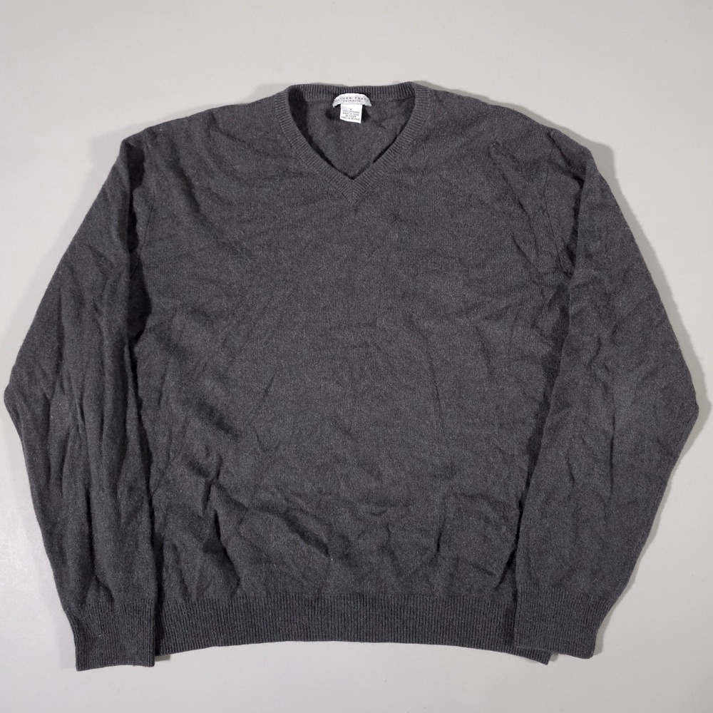 Oliver Perry Sweater Mens L Gray 100% Cashmere V-Neck Long Sleeve Knit Pullover